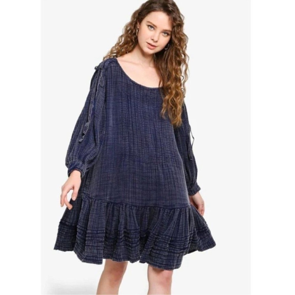 Free People Washed Ashore Indigo Long Sleeve Dress